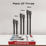 Promate 3Pcs High Tensile Strength USB-C to Lightning Cable Kit | 27W | Black