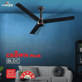 Luker Size Zero Crown Plus | 1200mm | BLDC Ceiling Fan with Remote | Black Black Chrome | 5 Star | Black