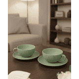Vola Vogue Coupe Fine Porcelain Coupe set | Cup & Saucer | Set of 12 | Tea | Coffee | Moss