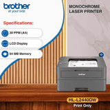 Brother Auto Duplex Laser Printer | 30 PPM Print Speed | LCD Display | 64 MB Memory | HL-L2440DW