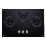 Elica Toughened Glass Top 3 Burner Automatic Hob | Black | RG FLEXI 360 LOTUS IND HD BRASS