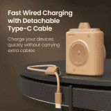 Portronics Moji 10 Smallest Wireless Fast Charging Power Bank | Detachable USB Type-C Cable | 10000Mah | 20W | Multicolor