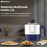 Havells Steamor Multicook Kettle | 1.2 L | Food Grade Body with Cool Touch Handle | Multicolor