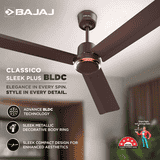Bajaj Classico Sleek BLDC Ceiling Fan | 1200MM | 5 Star | High Energy Density Motor | Red Walnut