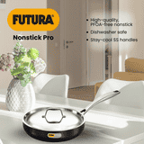 Hawkins Futura Pro Nonstick Frying Pan | 22 cm | Stainless Steel Lid | Black | PNF22S