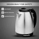 Butterfly Evo Pro 1.5L Electric Kettle | 1350 W | Auto Shut Off | Steel with Black