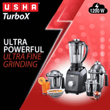 USHA TurboX Mixer Grinder | 1200W | Faster and finer grinding | 4 Jars | Black