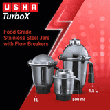 USHA TurboX Mixer Grinder | 1200W | Faster and finer grinding | 4 Jars | Black