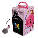 Disney Frozen Kids Karaoke Bluetooth Speaker with Wired Microphone | RGB LED Party Lights | Pink | DY-1016-FZ