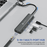 Portronics Mport Edge High-Speed Connectivity Hub | Type-C Charging Support | 5 Ports Dual USB Hub | Grey | POR 2931