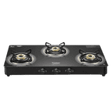 Prestige Royale Plus GT 03L Toughened Black Glass Top Gas Stove | 3 Brass Burners | Black