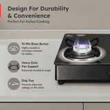 Prestige Royale Plus GT 03L Toughened Black Glass Top Gas Stove | 3 Brass Burners | Black