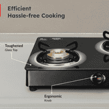 Prestige Royale Plus GT 03L Toughened Black Glass Top Gas Stove | 3 Brass Burners | Black