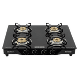 Usha Gas Stove | Ebony GS4 001 cooktop  | Toughened Glass Top | 4 Burner | Black