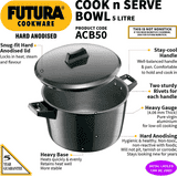 Hawkins Cook n Serve Bowl | 5 L | 23 Cm | Black | ACB50