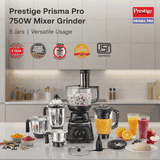 Prestige Prisma Pro Food Processor | Stainless Steel | 5 Jars | 750 W | Black