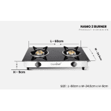 Greenchef NAMO Series Glass Manual Gas Stove | 2 Burners