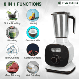 Faber 800W Mixer Grinder with 3 Stainless Steel Jar FMG Candy 800 3J BW | White