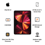 Apple iPad Pro 3rd Gen 2021 | 11 inch-MHQR3HN/A | Wi-Fi Tablet 8 GB RAM/128 GB | Space Grey