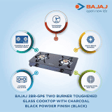 BAJAJ GP6 Stainless Steel Glass Gas Stove | 2 Burner | Black