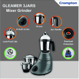 Crompton Greaves Crompton Gleamer 750-Watt Mixer Grinder | GLEAMER750X3J | Grey Black