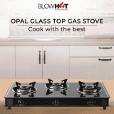 BlowHot Opal 3 Burner Heavy Tornado Brass Burners Heavy Powder Coated Body Glass | Manual Gas Stove
