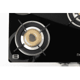 Nestron Nuclea 3 Burner | High Powered Brass Burner Gas Stove | Cooktop with Glass Top and Stainless Steel Body