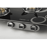 Nestron Nuclea 3 Burner | High Powered Brass Burner Gas Stove | Cooktop with Glass Top and Stainless Steel Body