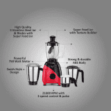 Preethi Peppy Plus MG 246 Mixer Grinder | 750 W | 4 Jars | Black, Red
