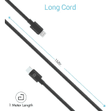 Portronics Lightning Cable POR-1089 | 1 m |  Konnect Core C Type - CTO LIGHTNING Cable | One Cable | Black