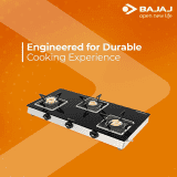 Bajaj 3 Burner Glass Top Gas Stove | Cast Iron Look | Black | 3BJGS7