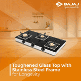 Bajaj 3 Burner Glass Top Gas Stove | Cast Iron Look | Black | 3BJGS7