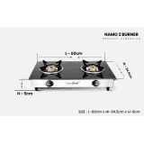 Greenchef NAMO Series Glass Manual Gas Stove | 2 Burners | Black