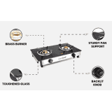 Greenchef NAMO Series Glass Manual Gas Stove | 2 Burners | Black