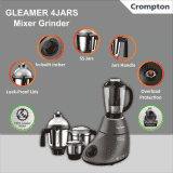 Crompton Gleamer Juicer Mixer Grinder  | 4 jar | 750X 750 W | Grey