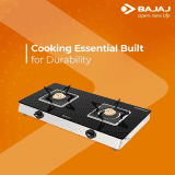Bajaj Stainless Steel Glass Top Gas Stove | 2 Brass Burner | Black | 2BRGS7