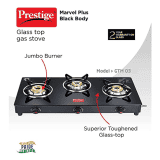 Prestige Marvel Plus Glass top Gas Stove | 3 Burner | GTM 03 | Black