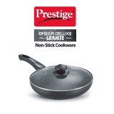 Prestige Aluminium Omega Deluxe Granite Fry Pan with Lid | 26 cm | Black