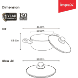 IMPEX PEARL 3012 Aluminium, Non-stick Pot with Lid |  30 cm diameter | 8 L capacity | Gold, Orange