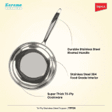 IMPEX Serene Triply Fry Pan | 24 cm diameter | 1 L capacity | Stainless Steel