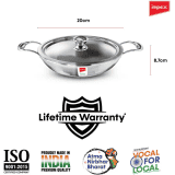 IMPEX Serene Triply Kadhai with Lid | 1.4 L capacity | 20 cm diameter | Stainless Steel