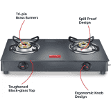 Prestige Magic Plus Glass Manual Gas Stove | 2 Burners | Black | GTMP 02