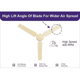 USHA Racer Ceiling Fan | Ultra High Speed  | 3 Blade | 1200 mm | Rich Ivory