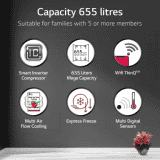 LG 655 L | GL-B257EPZX | Frost Free Side by Side Refrigerator with Smart Inverter Compressor | AI ThinQ (Wi-Fi) |  Door Cooling+ & Hygiene Fresh+ | Shiny Steel