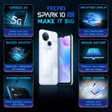 Tecno Spark 10 5G | 128 GB/8 GB RAM | Meta white