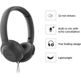 PHILIPS TAUH201 On Ear Wired Headphones with Mic, Lightweight, Echo Cancellation Wired Headset