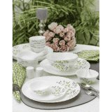 LAOPALA Pack of 29 Opalware | Novo Collection | Opal Glass | 29 pcs | Lush Green | White Dinner Set