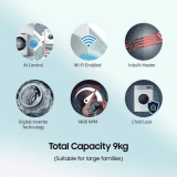 SAMSUNG 9 kg 5 star | Fully Automatic Front Load Washing Machine | WW90T504DAB1TL | Black