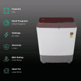 Haier 8 kg 5 Star | Semi Automatic Washing Machine | Anti Bacterial Vortex Pulsator HTW80-178 | Burgundy with Flower