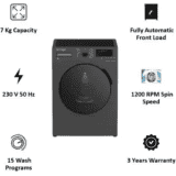 Voltas Fully Automatic Front Load Washing Machine | 7 kg | WFL7012VTMP | Grey